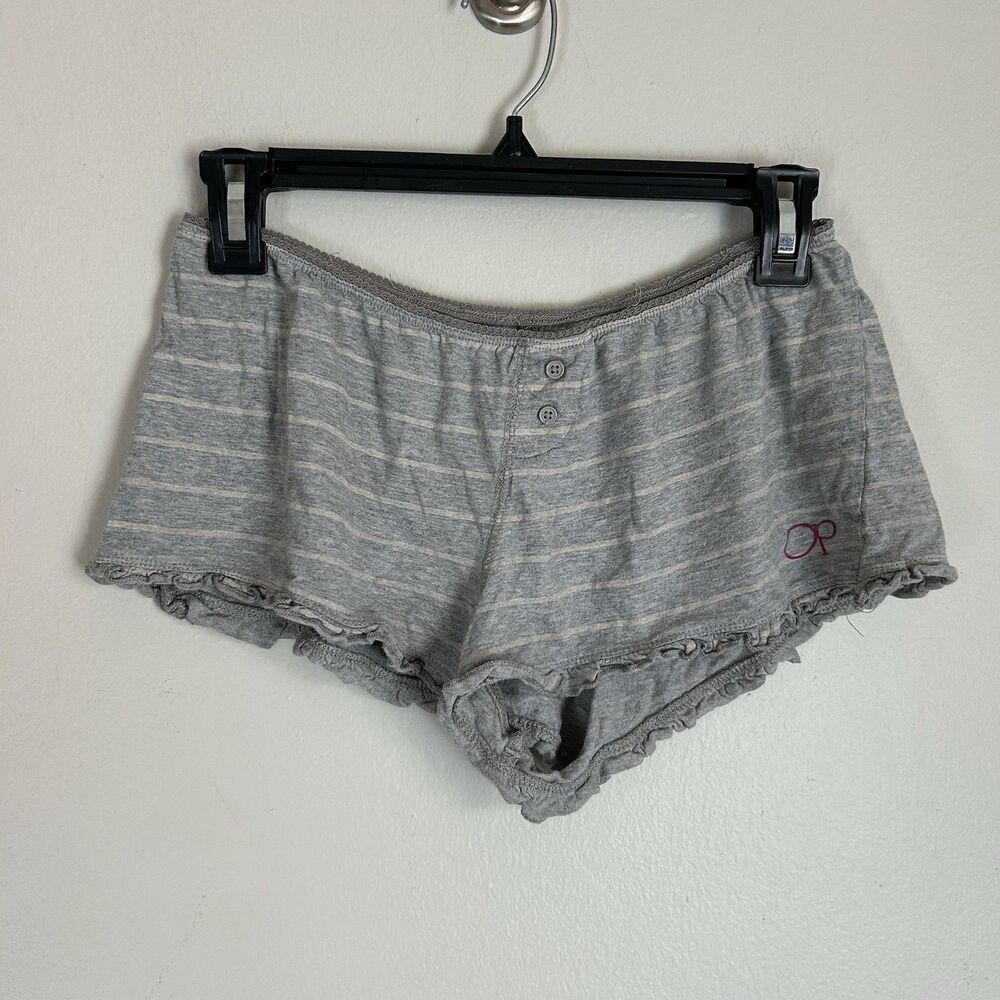 Vintage Y2K OP Low Rise Sweatshorts Small Tie Booty Shorts Micro Stripe Gray